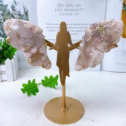 Decorative Figurines Natural Flower Agate Butterfly Wings Crystal Quartz Carving Healing Energy Stone Christmas Home Decoration Birthday