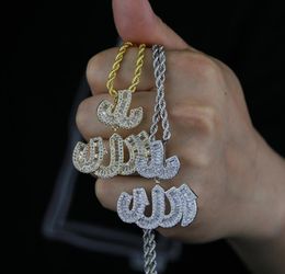 New Arrived Letter Allah Pendant with Cuban Chain Paved Full Cz Stone for Women Men Cuban Chain Necklace Jewelry Drop Ship3482203