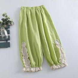 Women's Pants Summer Japan Style Mori Girl Cotton Linen Lace Loose Casual Cropped For Women