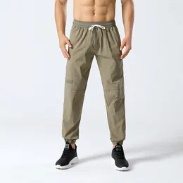 Men's Pants Solid Spring Autumn Elastic Patchwork Pockets Shirring High Waisted Harlan Bound Sports Lantern Trousers Cargo
