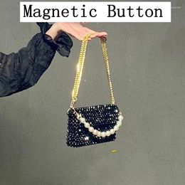 Evening Bags Customized Summer Bead Beach For Women 2024 Metal Golden Chain Design Handmade Woven Female Shoulder Bag Can Hold Phone