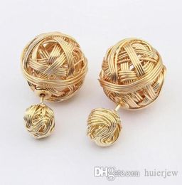 Ball Double Pearl Earring Jewellery Fashion Metal Mesh Twisted Stud Earrings1362901