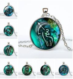 JLN Twelve Zodiac Constellations 12 pcsLot Fashion Horoscope Time Gems Cabochon Alloy Pendant Necklace Gift For Man Woman8725768