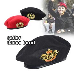 Berets Autumn Winter Fashion Military Fans Woolen Red Beret Sailor Dance Hat Stage Performance Square Waist Drum Security