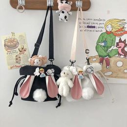 Shoulder Bags Cartoon Bucket Bag Canvas School Korean Versatile Single Cute Girl Panelled Drawstring Solid