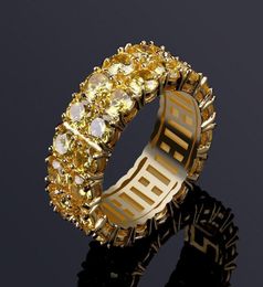 Mens Hip Hop Iced Out Rings Jewelry New Fashion Gold Wedding Ring Yellow Simulation Diamond Ring6344050