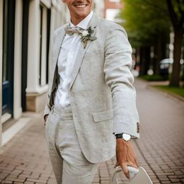 Linen Wedding Tuxedo for Groom 2 Pieces Summer Men Suits American Style Fashion Groomsmen Wear Jacket Pants Ready to Ship 240430