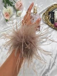 Charm Bracelets Women Feather Bracelet Cuffs Wrap Stainless Steel Real Fur Ostrich Cuff 2022 Elastic Hair Band Double Layer FurCha3563269