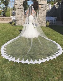 Gleaming Cathedral Length Bridal Veils Appliques Lace Edge White One Layers With Comb Attached CustomMade Long Cheap Wedding Veil7281194