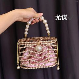 Evening Bags Diamond Bucket Bag Clutch Women Hollow Out Preal Beaded Metallic Cage Handbags Ladies Wedding Party Purse