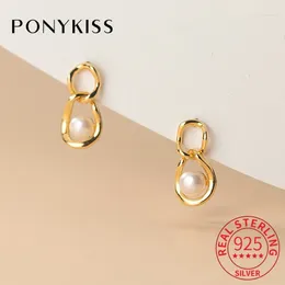 Stud Earrings PONYKISS INS Real 925 Sterling Silver Round Pearl For Women Classic Fine Jewellery Minimalist Accessories