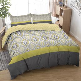 Grayyellow Diamond Shape Design Bedding Set Decorative 3 Pieces Duvet Cover with 2 Pillow Shams For Family Home Bed 240420