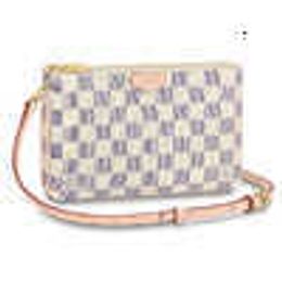 Kids Bags Luxury Brand New Women's Bag DOUBLE ZIP POCHETTE White Checkerboard Canvas One Shoulder Crossbody Bag N60460