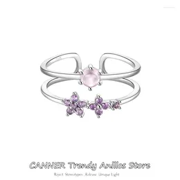 Cluster Rings CANNER 1piece Genuine 925 Sterling Silver Bow CZ Stackable Double Finger For Women Fine Plata Color Jewelry