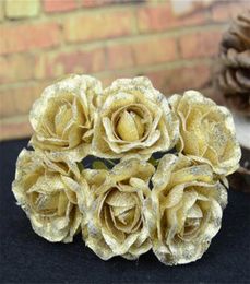 42Pcs Sprayed Gold Silk Rose Artificial Flower Bouquet for Wedding Home Decoration Bridal Bouquet Scrapbooking Fake Craft Flowers8722902