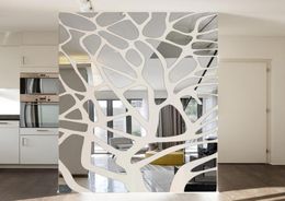 Removable 3d diy mirror wall stickers tree bedroom living room decoration TV background wall decor acrylic stickers mirror paste L2153890