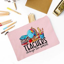 Cosmetic Bags Teachers Change The World Pattern Makeup Bag Versatile Toiletry Wash Storage Zipper Pouch Teacher's Day Gift