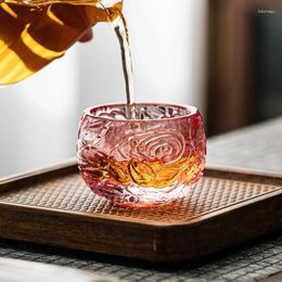 Cups Saucers 75Ml Glass Tea Cup Rose Carving Crystal Creative Chinese Bowl Master Japanese Style Retro Handmade