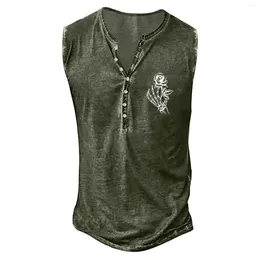 Men's Tank Tops Summer Plus Size Men Clothing Fashion Retro Old Basic Button Placket Small Print Sleeveless Shirt Vest