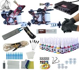 Complete Tattoo Kit 2 guns Immortal Colour Inks Power Supply Tattoo Machines Needles Accessories Kits Permanent Makeup Kit1321865