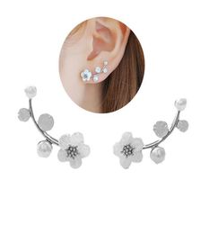 Stud 1Pair Korean Women Earrings Trendy Faux Pearl Twig Ear Studs Golden Color Silver For Girls Fashion Jewelry9306367