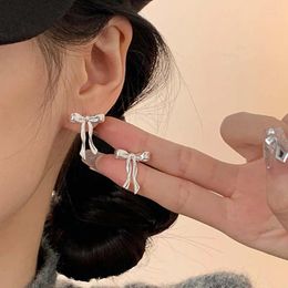 Stud Earrings 2024 Arrival Silver Colour Pearl Bow For Women Fashion Sweet Metal Ribbon Piercing Jewellery