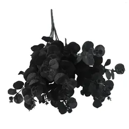 Decorative Flowers Black 20 Heads Artificial Flower Eucalyptus Leaves Branch Plants Wall Fake For Home Wedding Shop Garden Party Decor