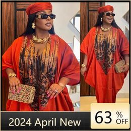 Ethnic Clothing 2024 African Plus Size Dresses For Women Autumn Spring Elegant V-neck Party Evening Maxi Dress Boubou Muslim Fashion Caftan