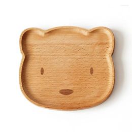 Plates Wooden Tableware Cute Bear Solid Wood Bowl Cartoon Pattern Fruit Plate Tray Children Baby Serving Board