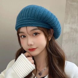 Berets Beret Hat Women Winter Autumn Striped Painter Cap Good Quality Knitting Wool Femme Simple Solid Color Flat Gorro