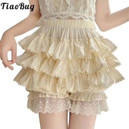 Women's Shorts Japanese Womens Sweet Kawaii Tiered Ruffles Bloomers High Waist Casual Lace Trim Pants For Masquerade Theme Party