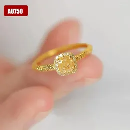 Cluster Rings AU750 Real 18K Gold Ring Yellow Zirocn Gemstones For Woman Wife Delicate Birthday Gift Present Fine Jewelry