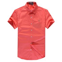Men's Fashion Shirt Solid Colour Pony Short Sleeve Embroidered Colourful Horse Classic Business T-shirt Button Flip Collar Slim Fit High Quality Shirt