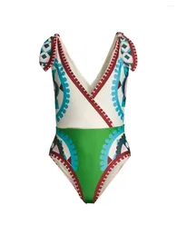 Deep V One-Piece Swimsuit For Women Fashion Swimwear Floral Print Beachwear Beach Style Bathing Suit Sexy Monokini 2024
