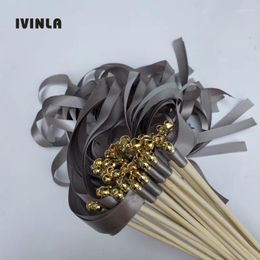 Party Decoration 50pcs/lot Sliver Wedding Ribbon Wands With Gold Bell For