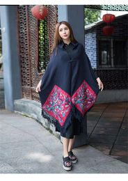 Scarves Autumn And Winter Cotton Shawl Chinese Romantic Su Colour Embroidery Flower Scarf Splicing National Wind Woman