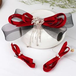 Headpieces HP154 Elegant Wedding Bridal Handmade Hairpin Set Red White Ribbon Bow Crystal Tassel Women Pageant Prom Birthday Headdress