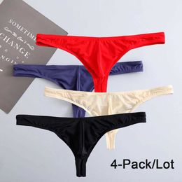 Underpants 4Pcs Mens Underwear and G-strings Sexy Bride Box 4 Pack Silk hombre bulge U convex Pouch Lingeric Sexi Q240430