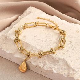 Link Bracelets QIAMNI Punk Tear Drop Wide Rectangle Paperclip Female Gold Colour Adjustable Hand Chains For Women Jewellery Gift Bangle