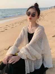 Women's Knits Cardigan Women 2024 Summer Long Sleeve Thin Style Breathable Hollow Out Coats Korean Fashion Casual Loose