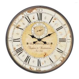 Wall Clocks Rustic Antique Vintage Clock Distressed Round Brown White Beige 32 Inch