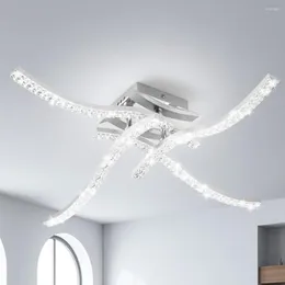 Ceiling Lights 32W Led Lamp Metal Curved Cold White 4 Cross Flamig Acrylic Lighting Interior Bedroom Kitchen