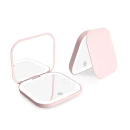 2024 Compact Small Mini Gift Vanity Table Folding Led Lights Portable Hand Held Pocket Makeup Mirror 2X magnifyingfor Folding LED Lights Portable Mirror