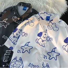 Women's Blouses Korean Fashion Starfish Bell Dog Cute Cartoon Shirts Teens Students Summer Short Sleeve Blouse Loose Oversized Y2K Tops