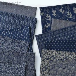 Fabric Navy Pure Cotton Fabrics Tea Art Japanese Materials Handmade Clothing Geometry Digital Printing Fabric By Half Metre d240503