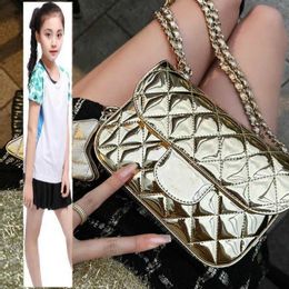 Kids Bags Luxury Brand CC Bag 24C Womens Patent Leather Gold Shimmer Classic Mini Flap Square Quilted Bags Turn Lock Golden Metal Hardware Matelasse Chain Crossbody S