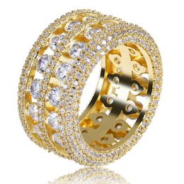 Double Rows Rings Hip Hop Shining 18k Real Gold Plated Cubic Zircon Diamond Finger Ring Jewelry7227138