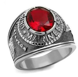 American Military Marines Ring Men Unisex New Design Goldcolor Siam Red Color Main Stone Stainless Steel Fashion Men ring4747581