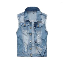 Men's Vests Men Sleeveless Jacket Male Tank Gilet Mens Denim Vest Ripped Jean 6XL Coats Waistcoat