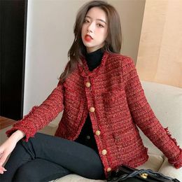 Women's Jackets Korea 2024 Autumn Winter Fashion Womens Full Sleeve Bright Silk Tassel Button Tweed Elegant Jacket Coats